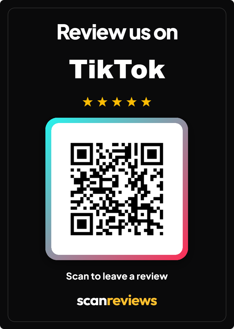 TikTok card, matte black with printed QR code