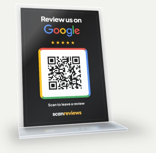 Google Review Card in its acrylic desk stand